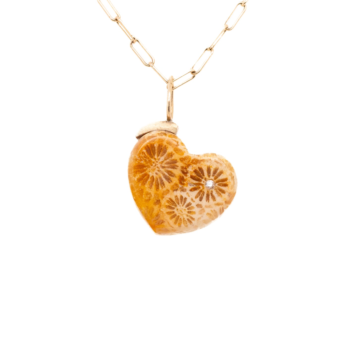 fossilized coral gold and diamond heart charm