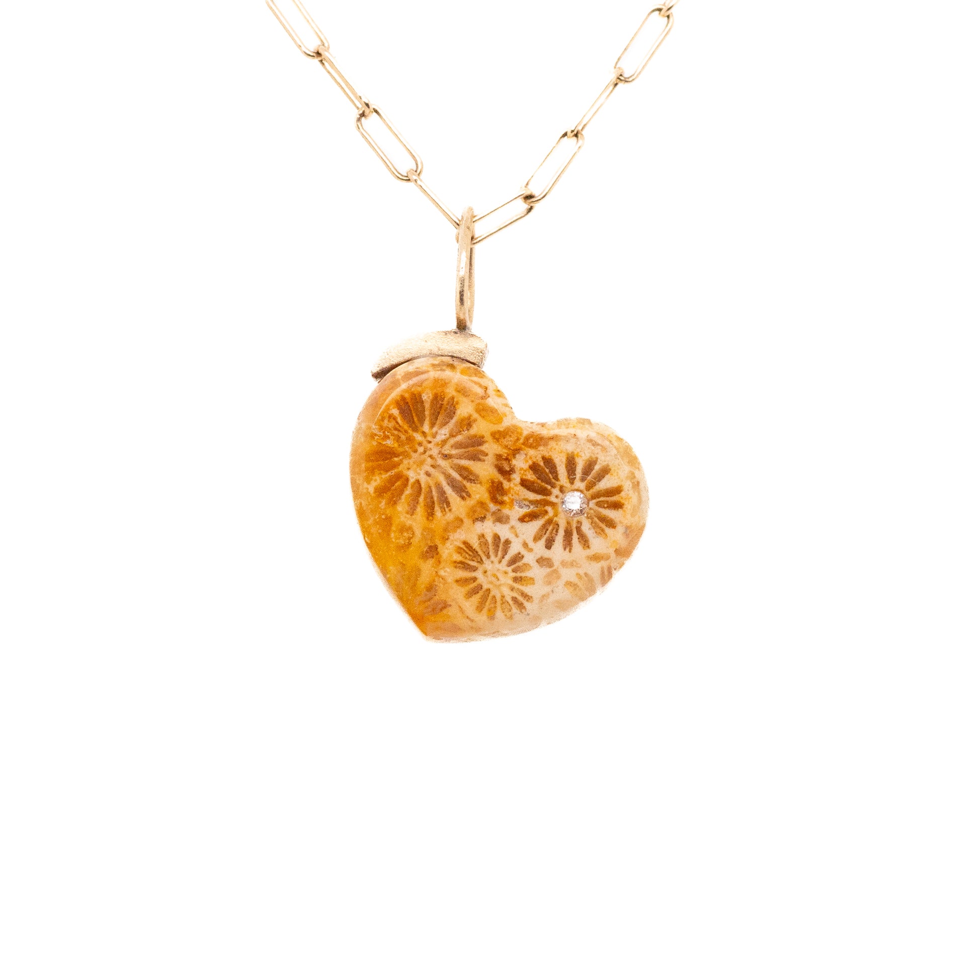 fossilized coral gold and diamond heart charm