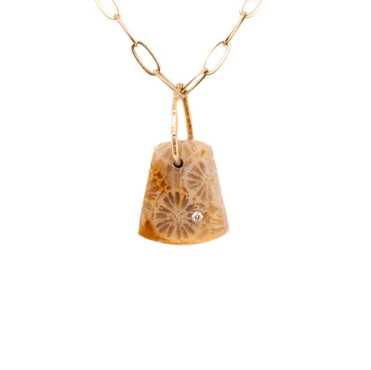 fossilized coral gold diamond pebble charm