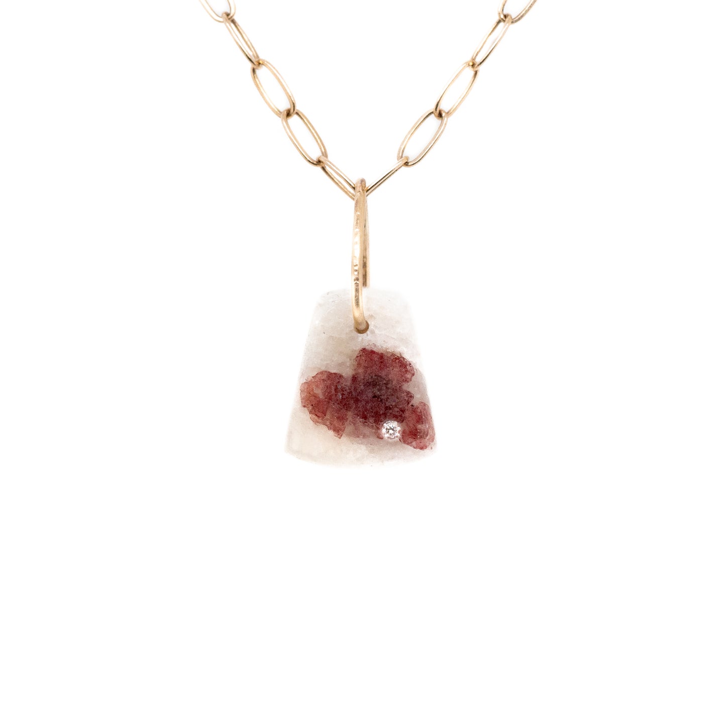 garnet in quartz gold diamond pebble charm