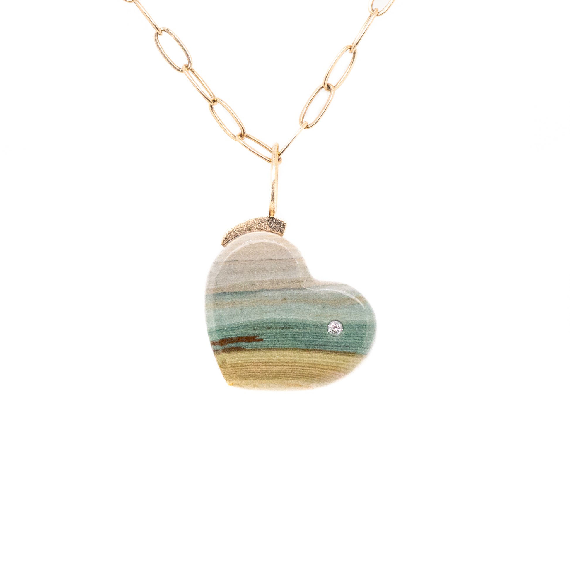 gary green jasper gold diamond heart charm
