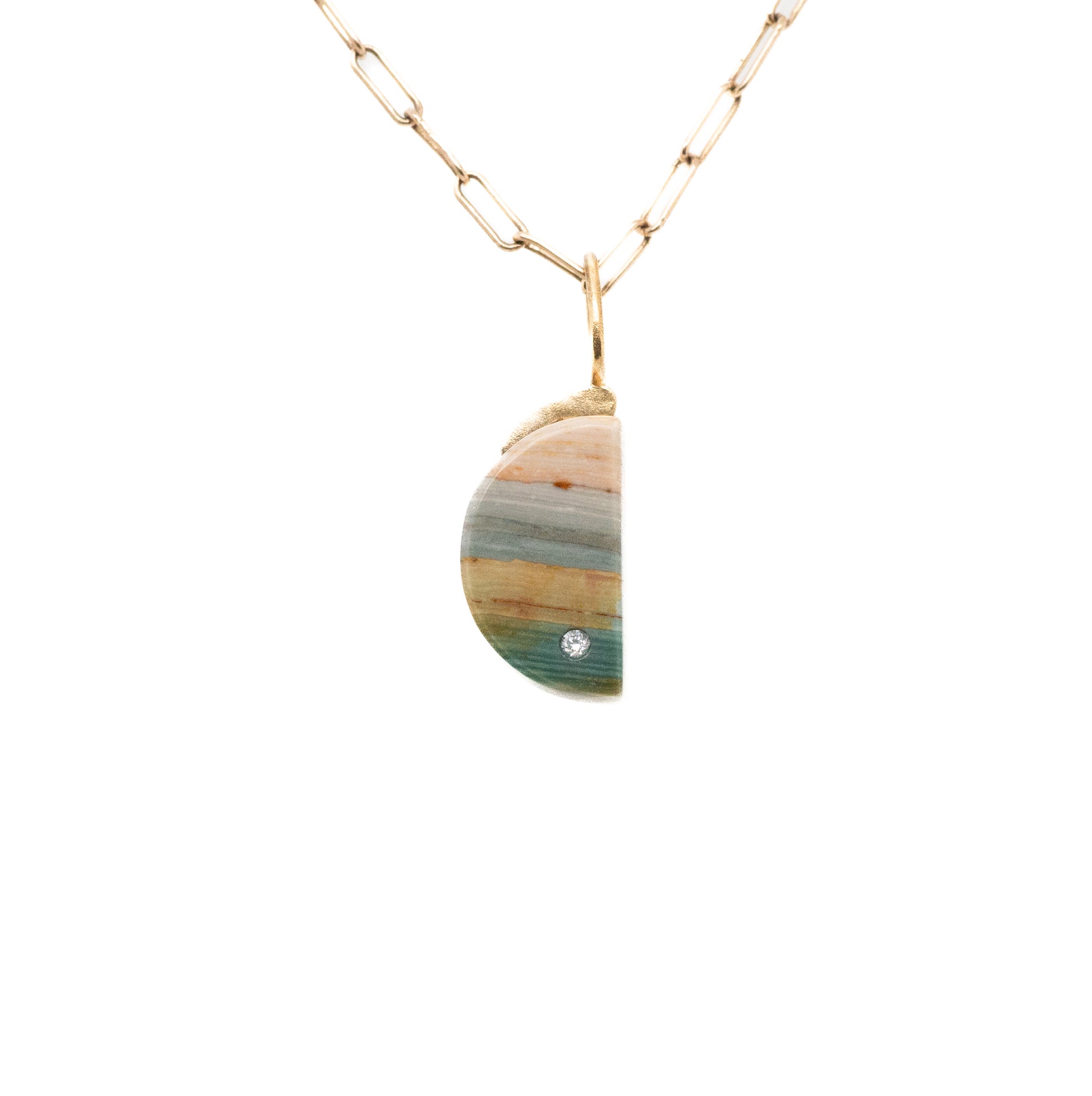 gary green jasper and Diamond Gold moon Charm