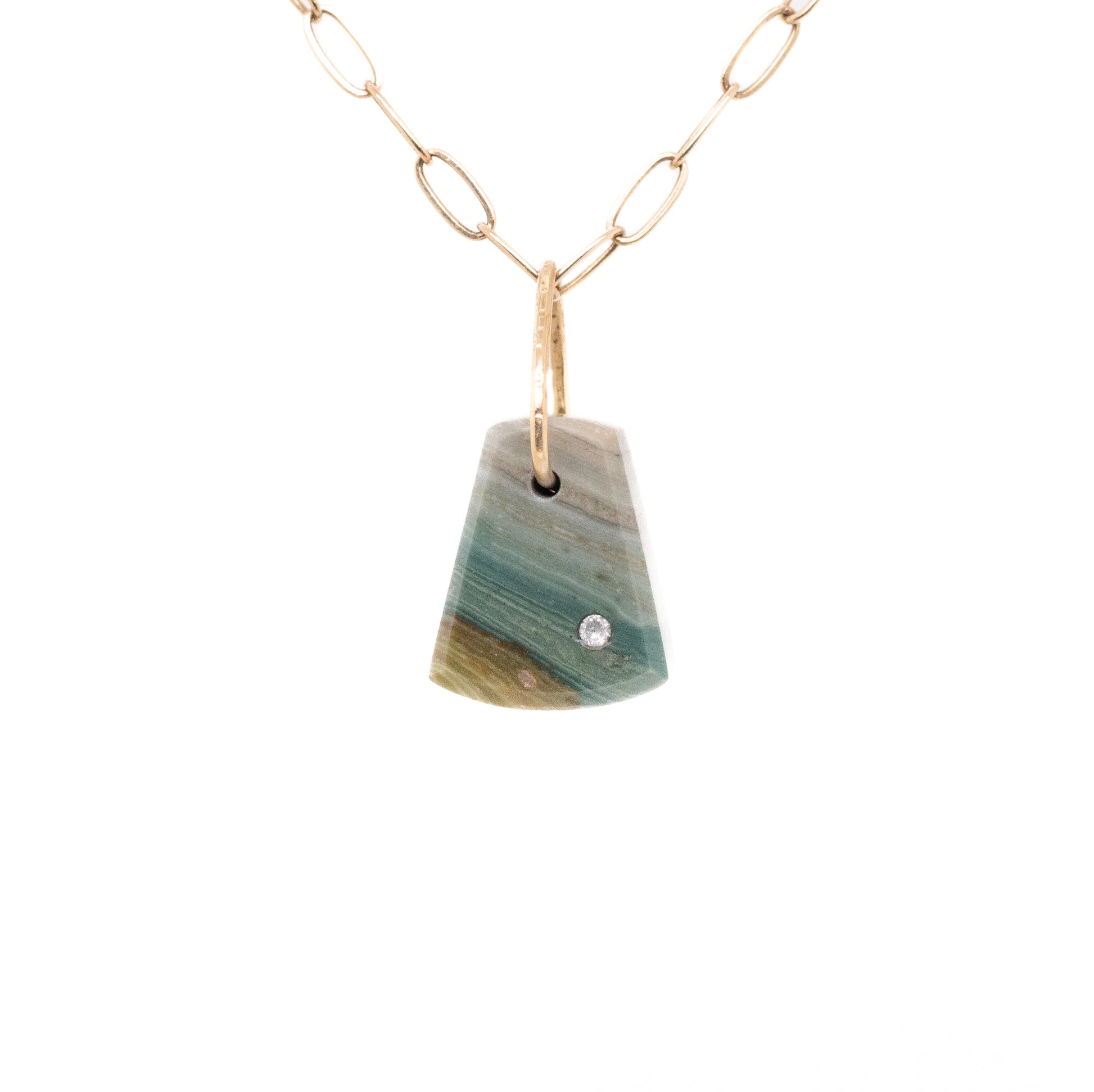 gary green jasper gold diamond pebble charm