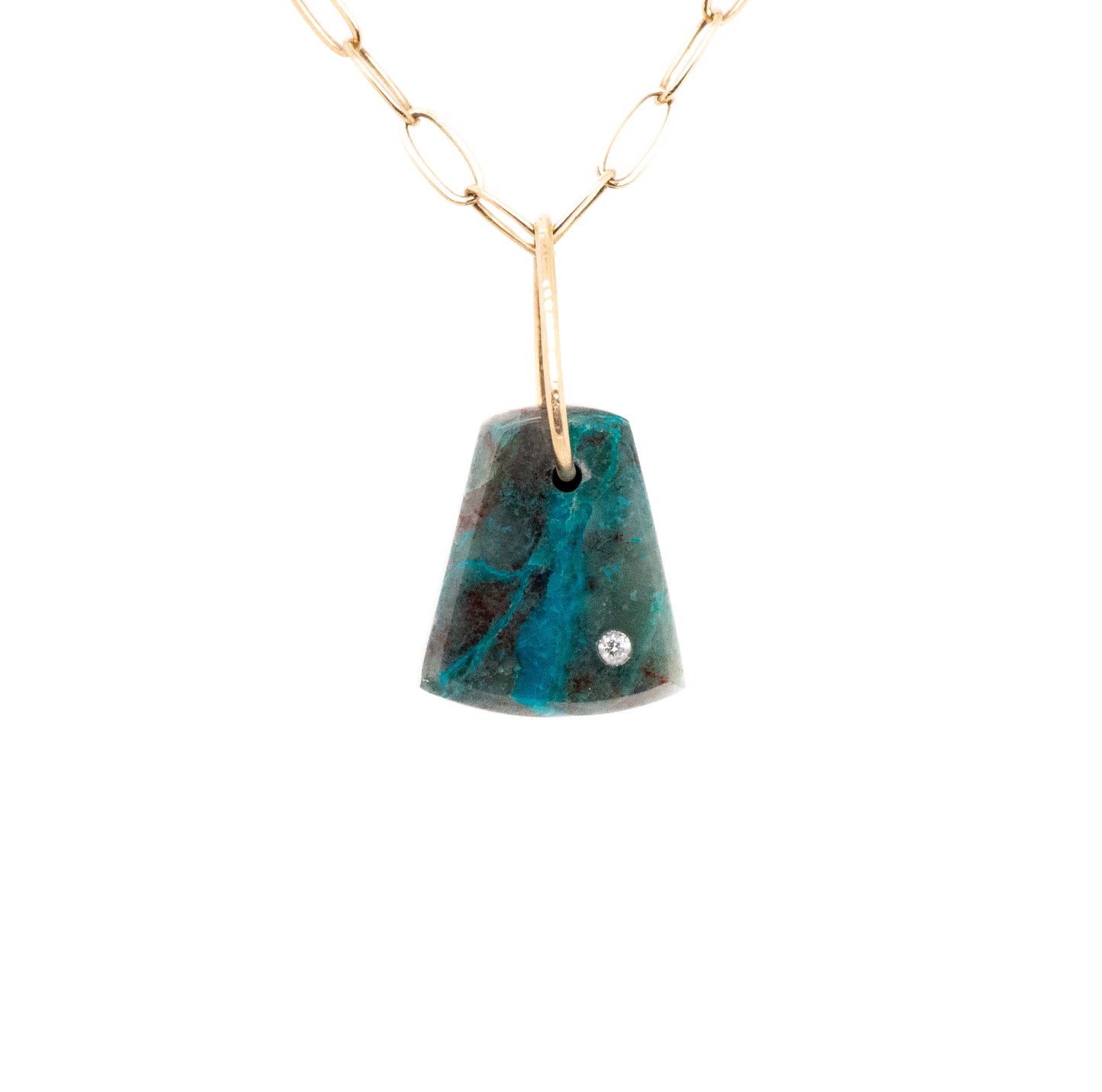 gem silica chrysocolla gold diamond pebble charm