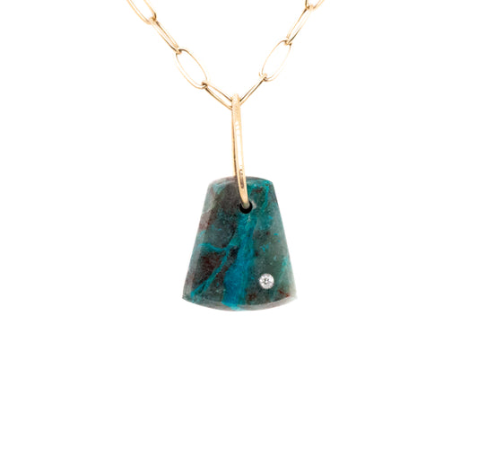 gem silica chrysocolla gold diamond pebble charm