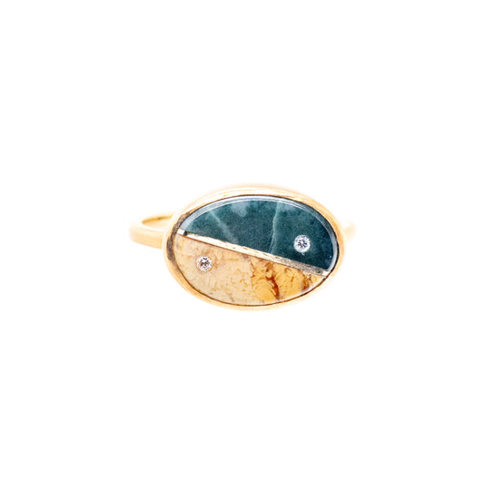 Guatemalan Jade, Agate and Diamonds Equinox Intarsia Gold Ring
