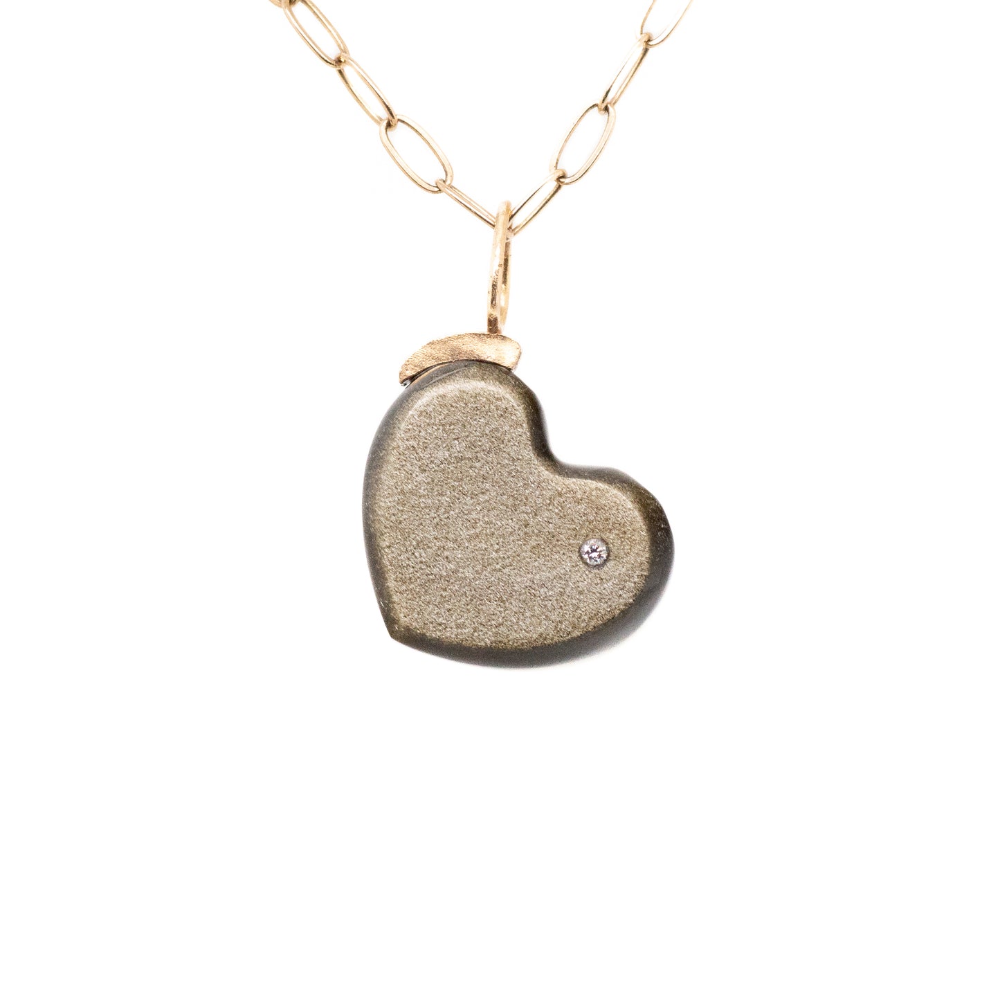 golden sheen obsidian gold diamond heart charm