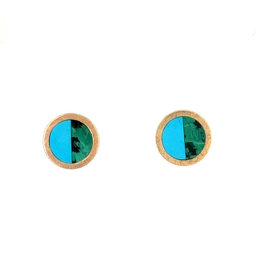 Turquoise and Chrysocolla Gold Intarsia Stud Earrings