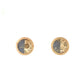 Blue Chalcedony and Fossilized Coral Gold Intarsia Stud Earrings