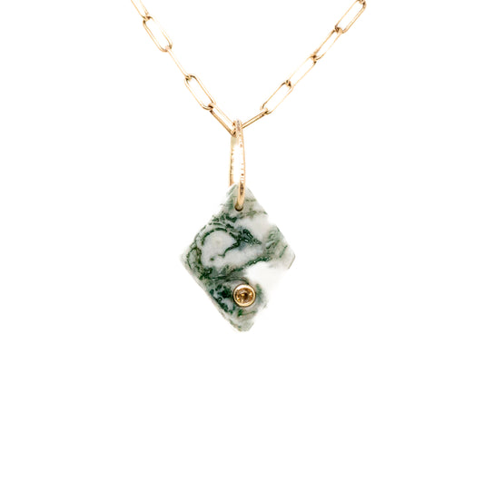 green tree agate and citrine gold mini diamond charm