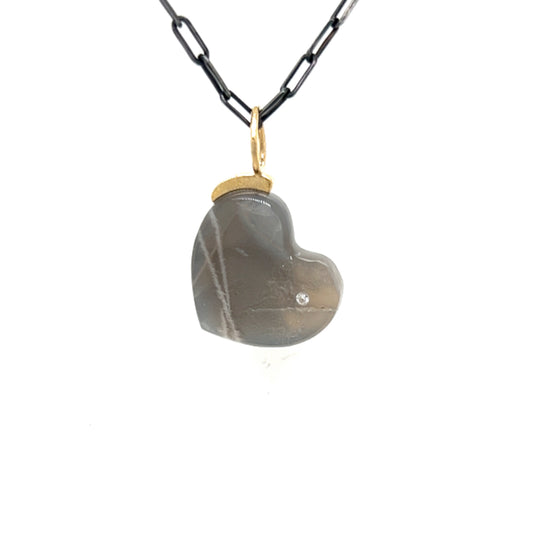 Grey Moonstone and Diamond Gold Heart Pendant