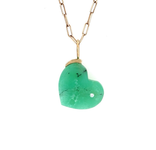 Chrysoprase and Diamond Gold Heart Charm