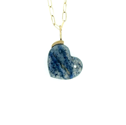 Dumortierite and Diamond Gold Heart Charm