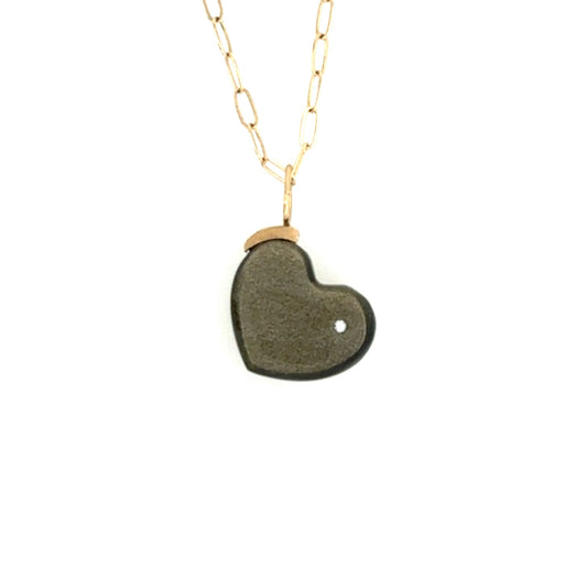 Golden Sheen Obsidian and Diamond Gold Heart Charm