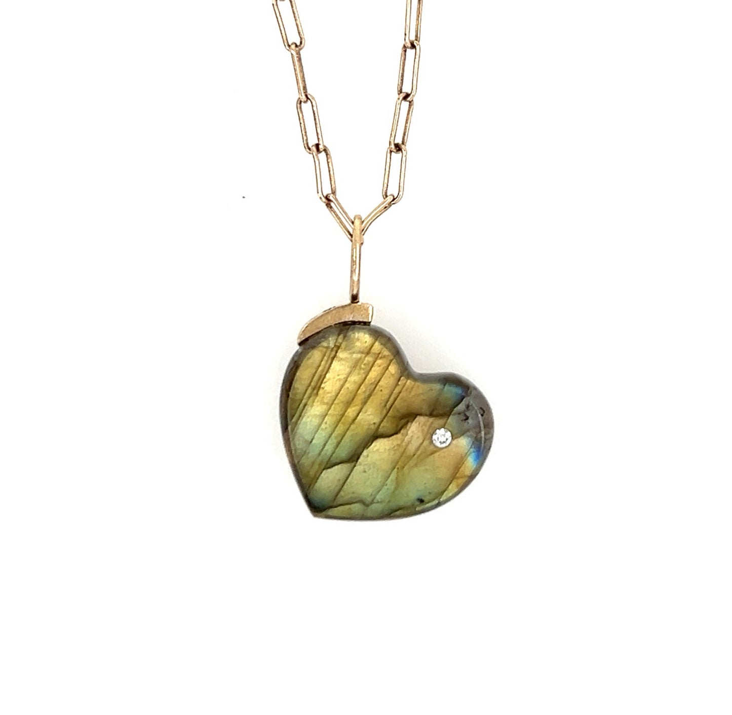 Orange Labradorite and Diamond Gold Heart Charm