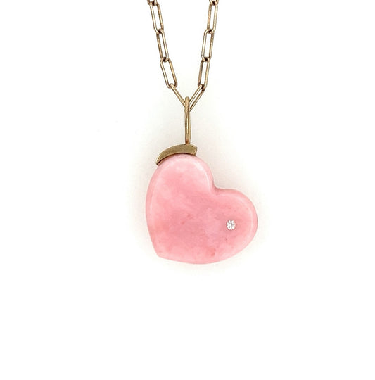 Pink Opal and Diamond Gold Heart Charm