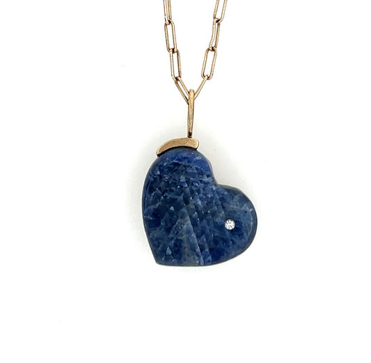 Sapphire and Diamond Gold Heart Charm