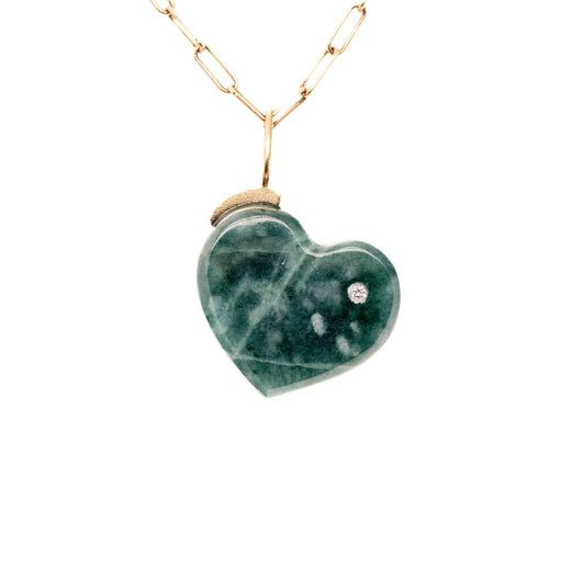 Guatemalan jade gold and diamond heart charm