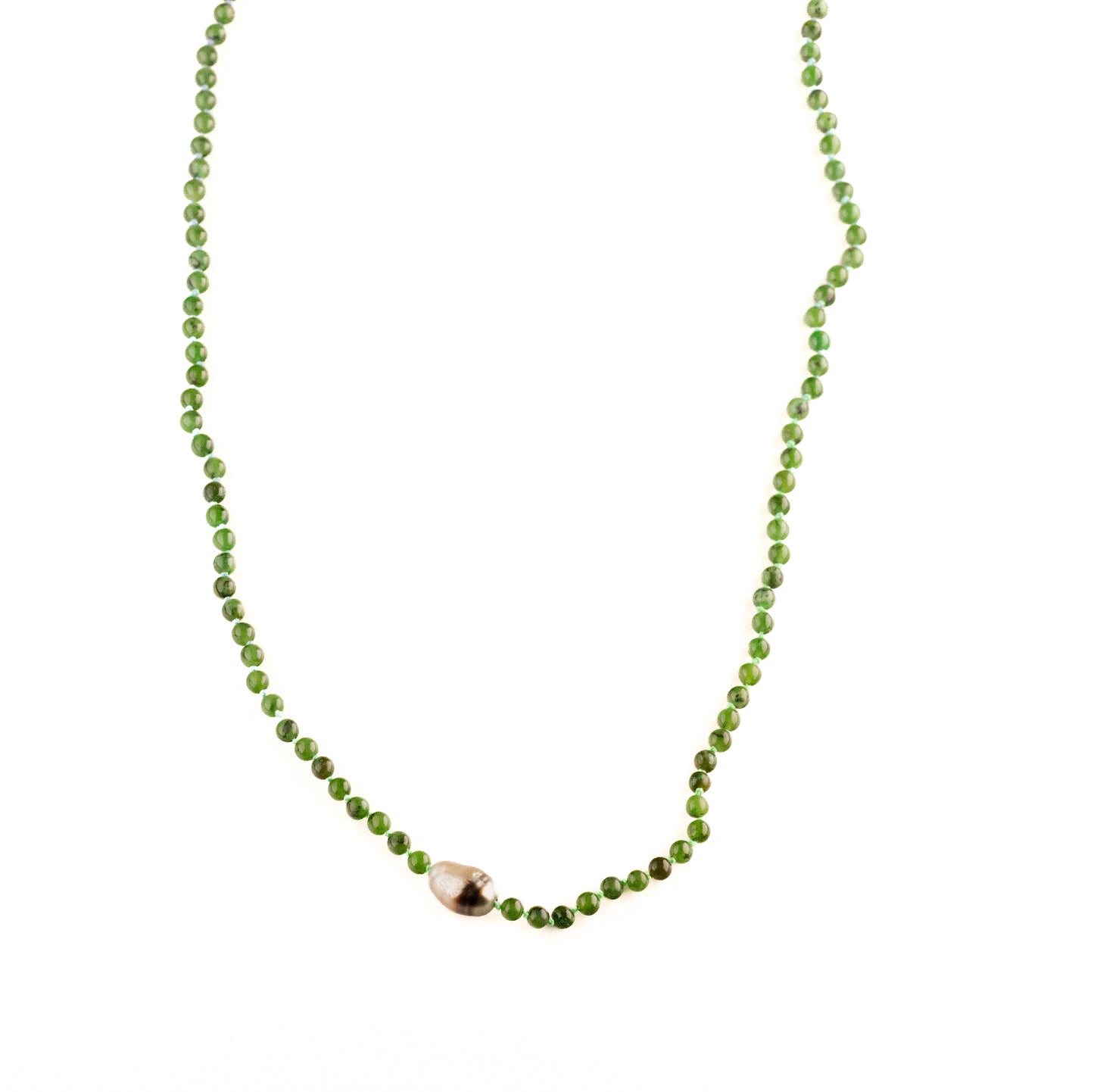 Hand Knotted Jade and Gold Necklace with Tahitian Pearl