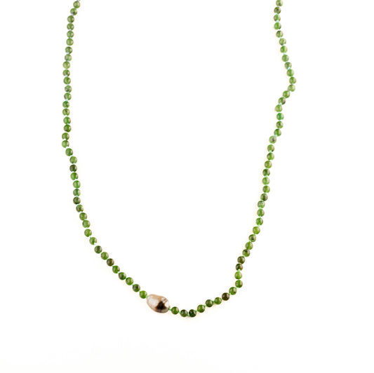 Hand Knotted Jade and Gold Necklace with Tahitian Pearl