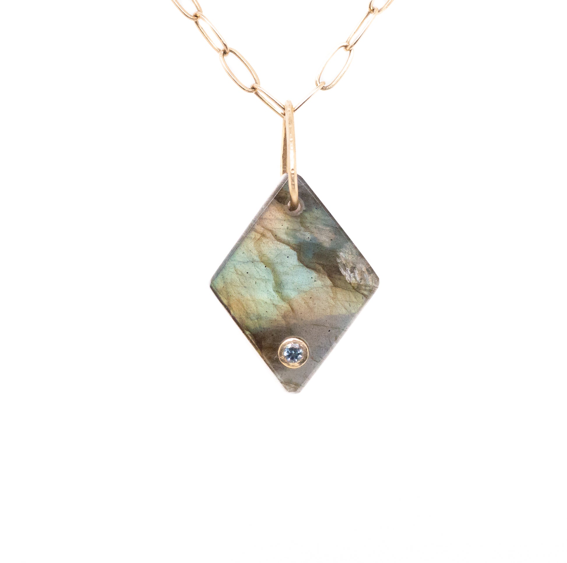 labradorite gold diamond charm
