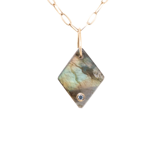 labradorite gold diamond charm