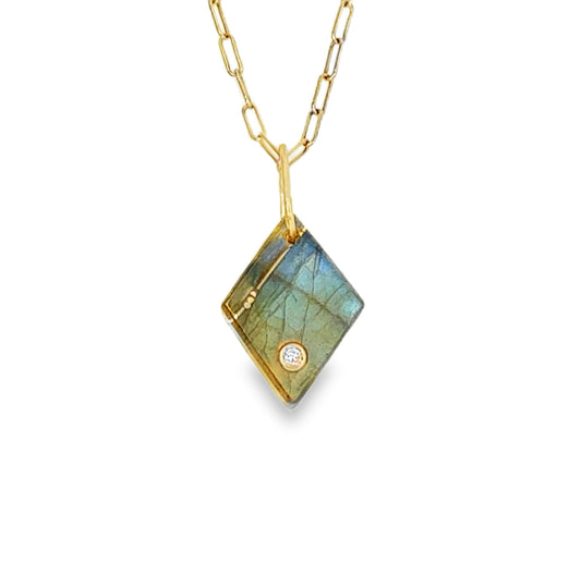 Labradorite and Diamond Gold Kintsugi Diamond Charm