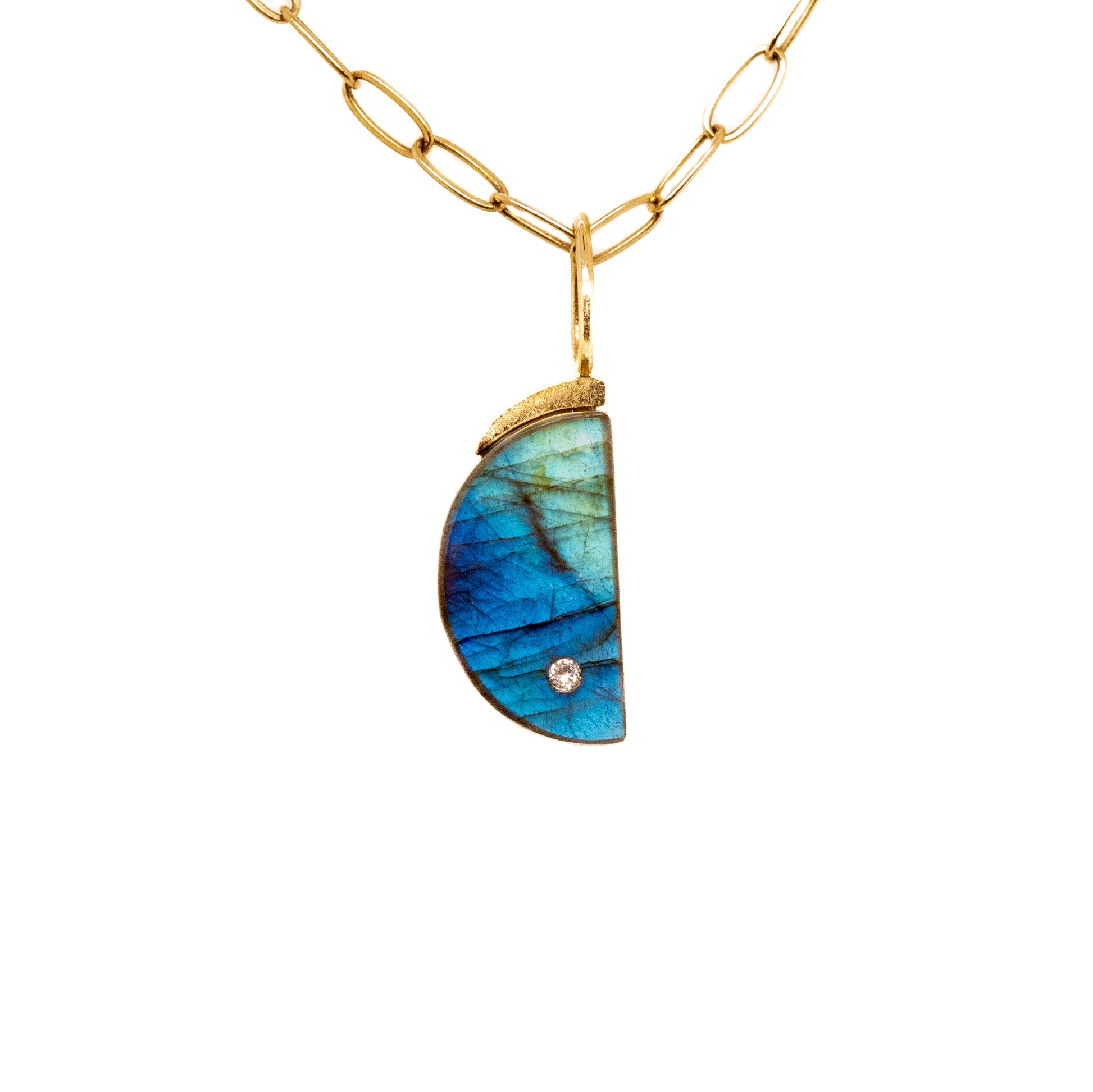 labradorite gold diamond moon charm