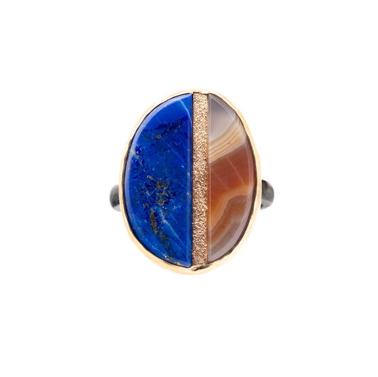 lapis and agate gold inlay ring