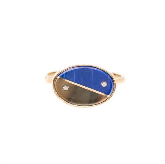 Lapis, Polychrome, and Diamonds Equinox Intarsia Gold Ring