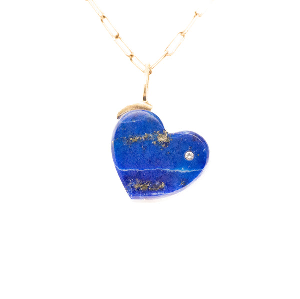Lapis and Diamond Gold Heart Charm