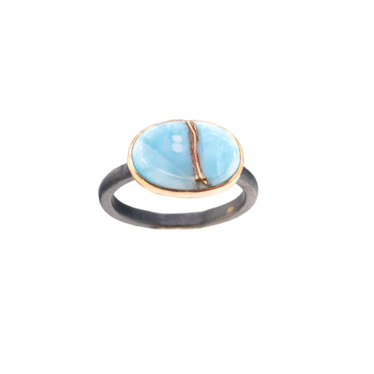 Larimar Elliptical Orbit Gold Kintsugi Ring