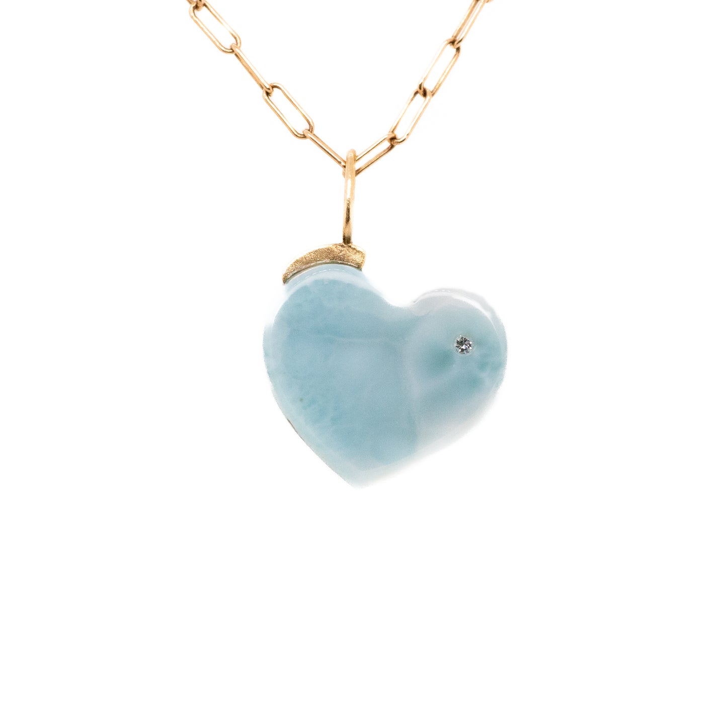 larimar and diamond gold heart charm