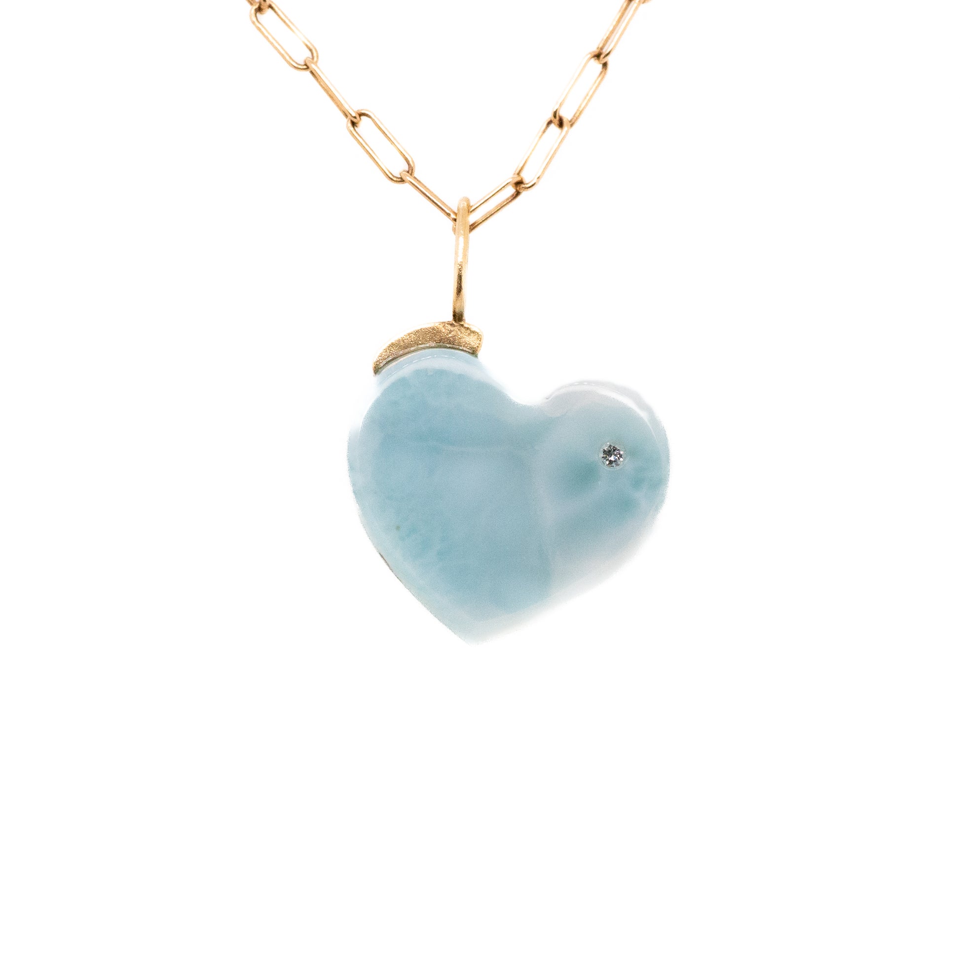 larimar and diamond gold heart charm