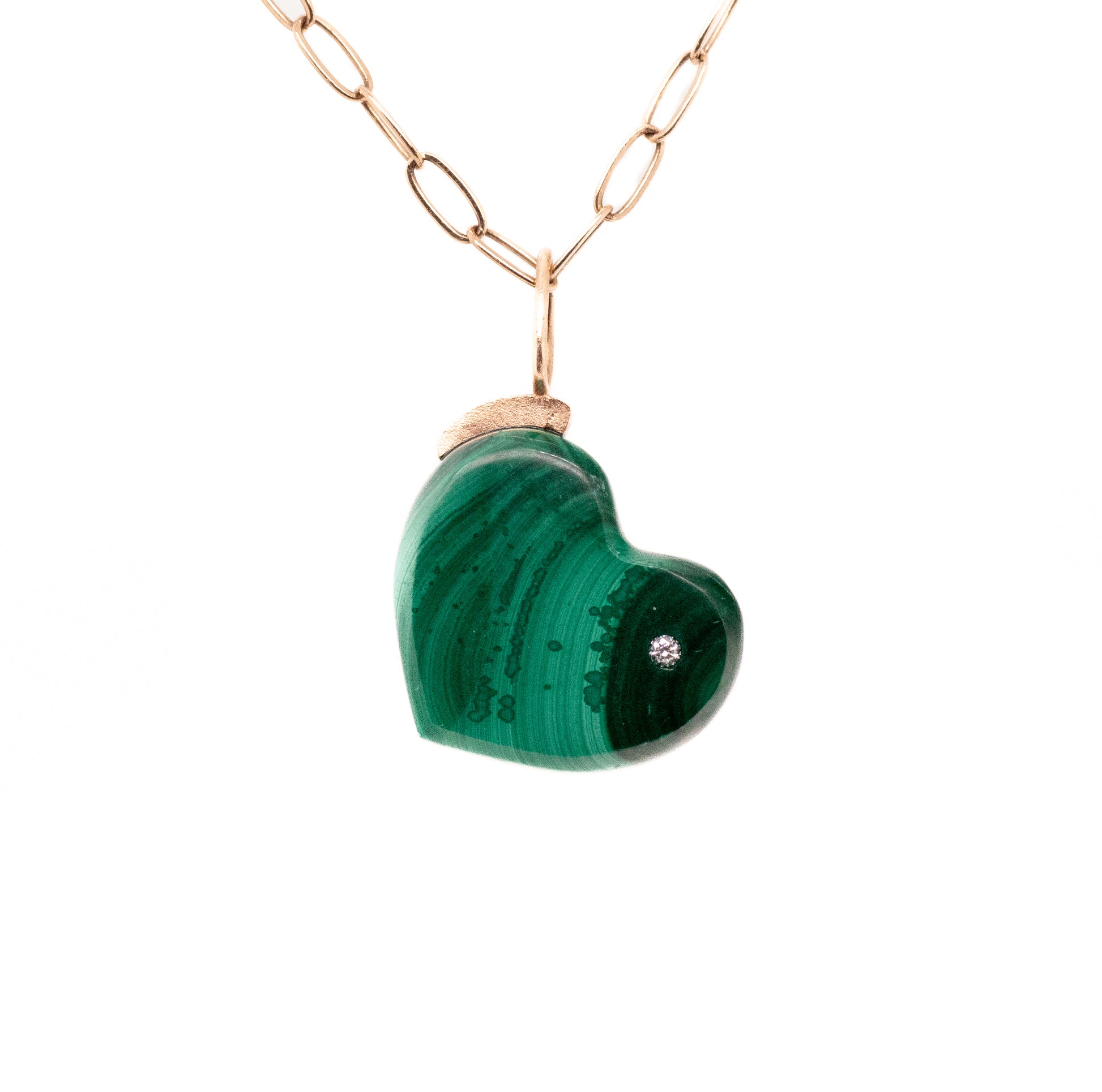 malachite gold diamond heart charm