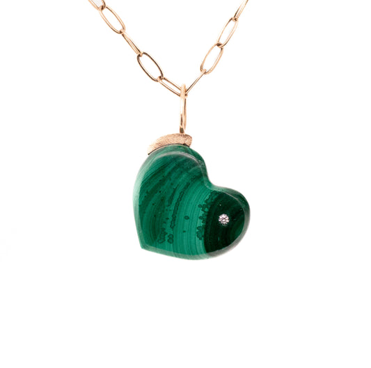 malachite gold diamond heart charm