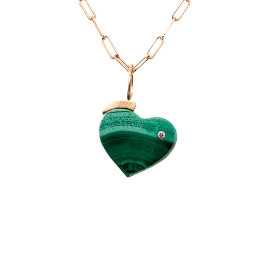 Malachite and Diamond Gold Heart Mini Charm