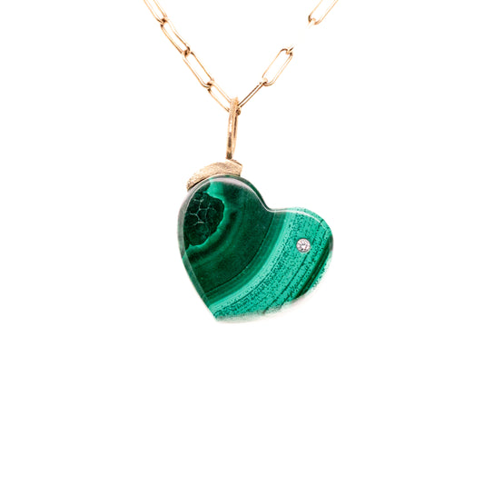 gold malachite heart charm with diamond