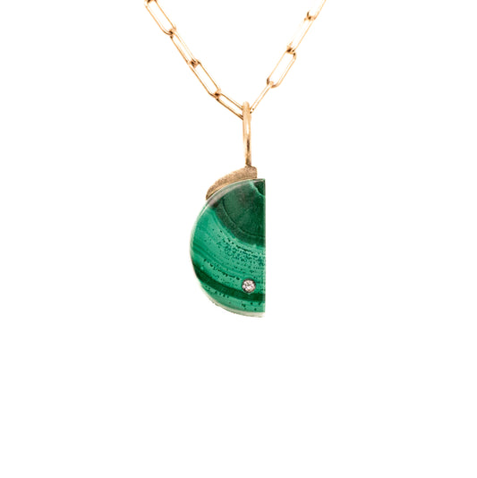 malachite gold and diamond moon charm