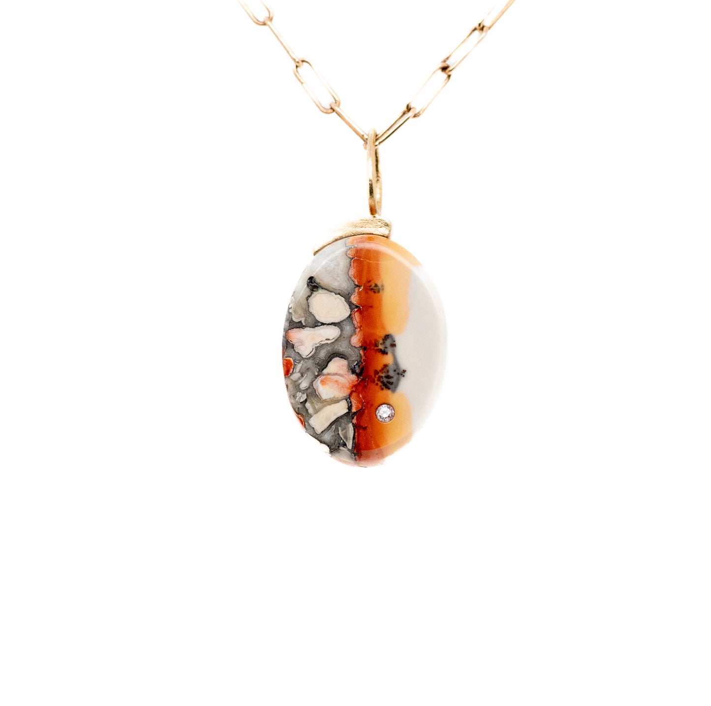 maligano jasper with diamond gold oval charm