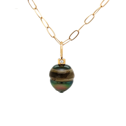 Tri-Color Tahitian Pearl and Diamonds Gold Charm
