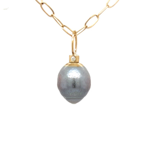Silver Tahitian Pearl and Diamonds Gold Charm