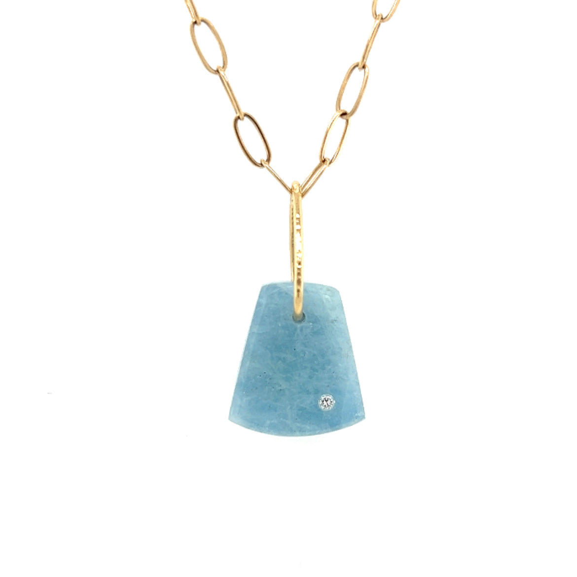 Aquamarine and Diamond Gold Pebble Charm