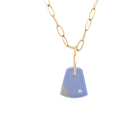 Blue Chalcedony and Diamond Mini Gold Pendant