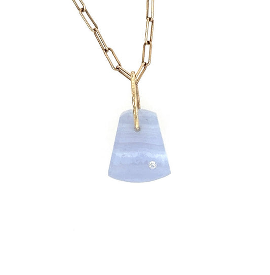 Blue Lace Agate and Diamond Gold Pebble Charm