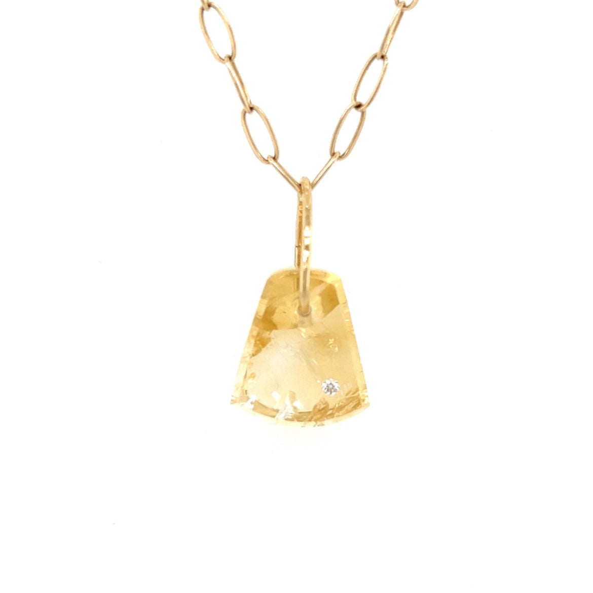 Citrine and Diamond Gold Pebble Charm