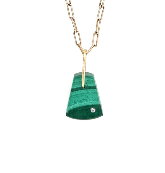 Malachite and Diamond Gold Pebble Charm