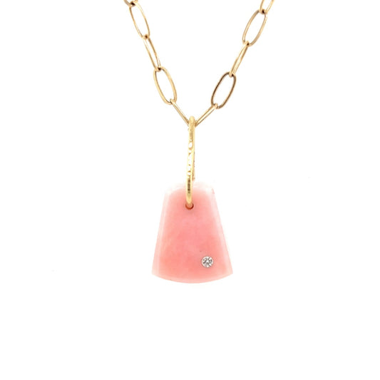 Pink Opal and Diamond Gold Pebble Charm