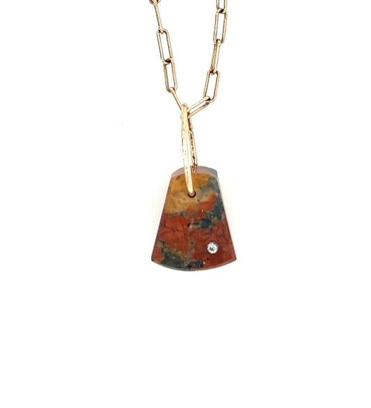 Red Maligano Jasper and Diamond Gold Pebble Charm