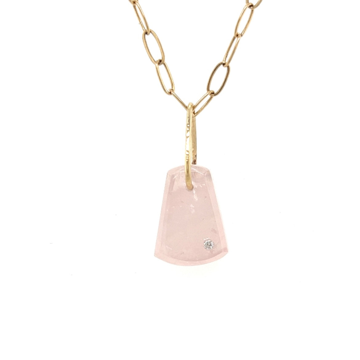 Rose Quartz and Diamond Gold Pebble Charm